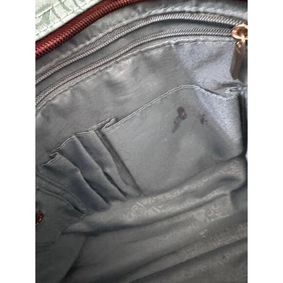 Reba Teal & Dark Brown Trim Patterned Zip Tote/Carry All Timeless Elegance - Picture 12 of 15